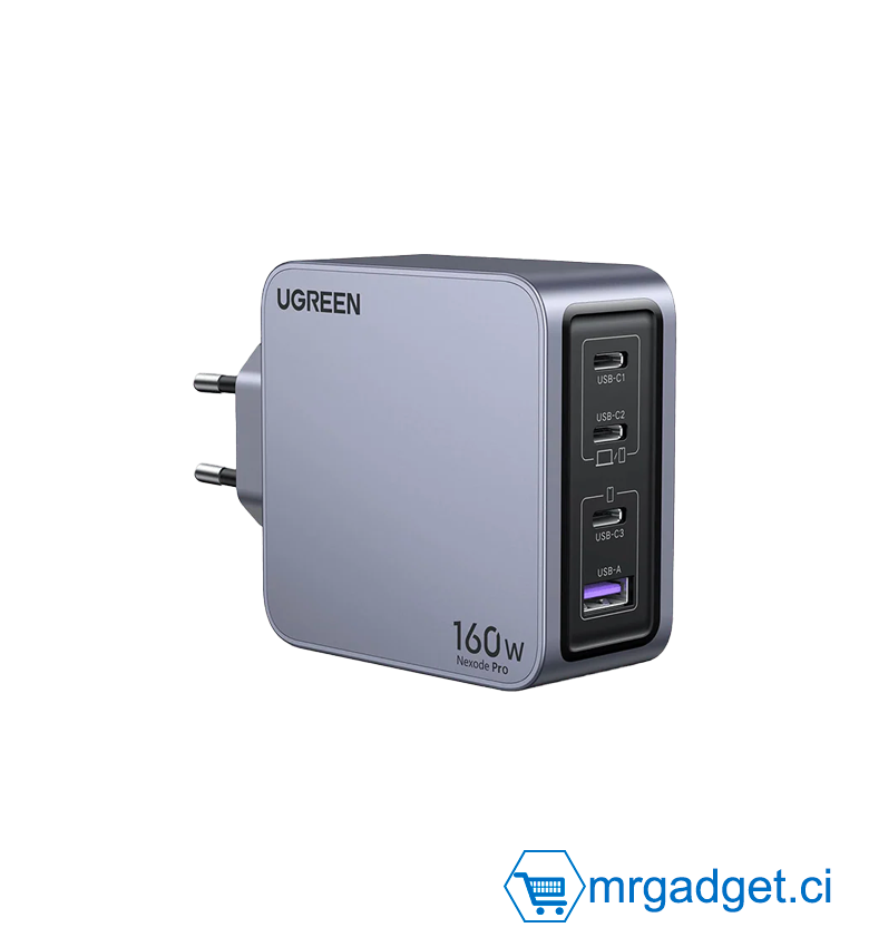 Chargeur USB-C Nexode Pro 160 W, Boitier de Charge rapide PD, 3.1 GaN à 4 ports, PPS pour ordinateur portable, compatible avec MacBook Pro, Pixelbook, Dell XPS, iPad Pro, iPhone 16/15, Galaxy S24/S23, Pixel 9/8, Steam Deck - UGREEN X763 25877 #10187