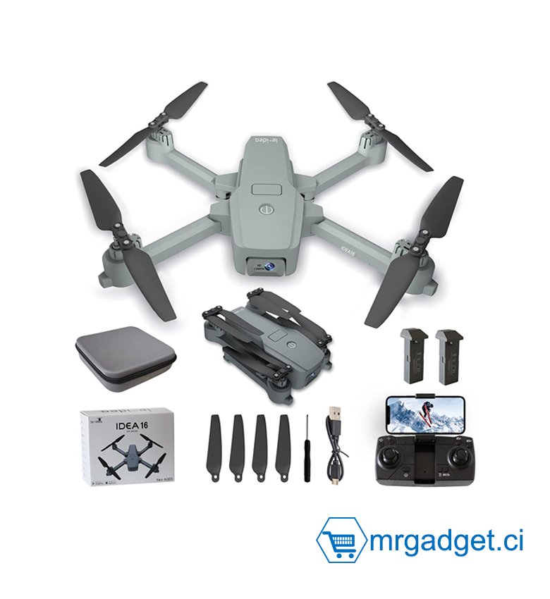 IDEA16 Drone avec Caméra Réglable 4K, 5GHz WiFi FPV Pliable Drone Radiocommandés avec 2 Caméras, Positionnement du Flux Optique, Quadricoptère RC pour Débutants avec 2 Batteries, 30 Minutes de Vol