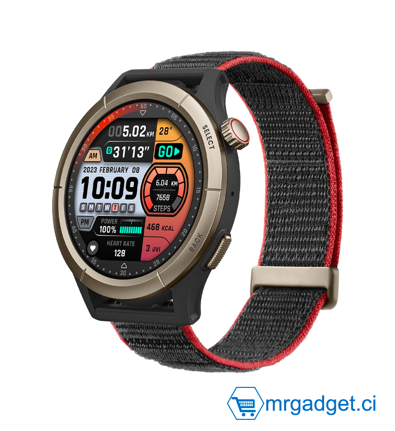 Amazfit Cheetah Pro Runner, Montre intelligente , entraîneur de course AI, GPS, batterie 14 jours, stimulateur, fréquence cardiaque, surveillance VO2 et SPO2, suivi du sommeil, résistance à l'eau 5 ATM, Alexa intégrée, WiFi, Bluetooth