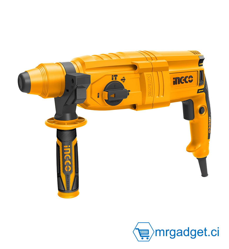 INGCO RGH9028 - Marteau Perforateur Burineur Filaire 800W - Force de Frappe 2.5 Joules - Emmanchement SDS Plus - Capacité Béton 26mm - Livré en Coffret avec Forets et Burins - Idéal Travaux de Maçonnerie Pro