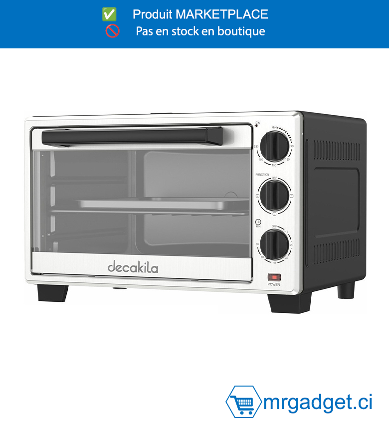 DECAKILA FOUR GRILLE-PAIN  ÉLECTRIQUE - KEEV002W - 22L/6 tranches de pain  - 1 200 W - Tension : 220-240 V ~ 50 Hz zingué  logement 3 boutons dont minuterie,  boutons de commande et de fonction  3 fonctions : cuire, griller, griller Minuterie 60 min