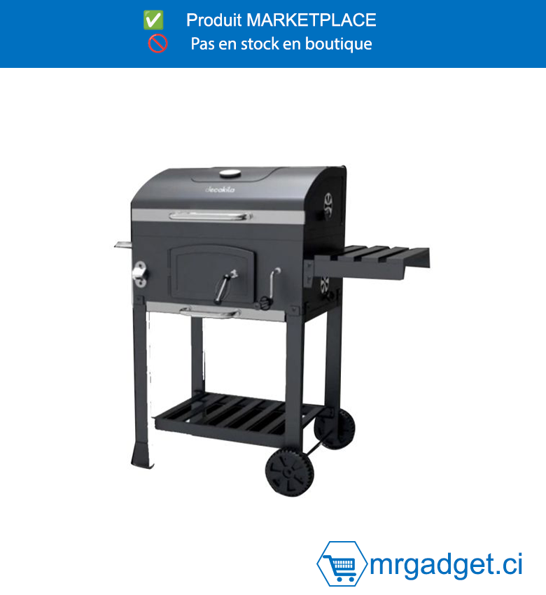 DECAKILA BARBECUE A CHARBON - KMCC008B -   24 pouces (zone de cuisson : 58*42,5 cm) Plateau à charbon réglable en hauteur Hauteur : 82 cm Avec thermomètre Grille de cuisson en fil chromé