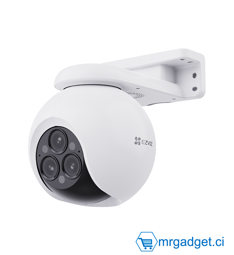 EZVIZ H80f Multi 2K⁺ Caméra Surveillance Wifi Extérieure 12MP à Triple Objectif, 3 x 2K+ 360 °Caméra Extérieure, Vision Nocturne Couleur, Détection de Personnes/Véhicules par IA, Zoom 12 x, Sirène