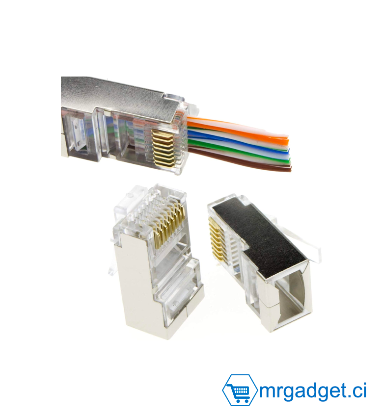 Lot de 100 Connecteur RJ45 CAT6A FTP (Blindé) - Passe trou - Pass par Blindé RJ45 Fiches Crimps pour Cat5e/Cat6 Ethernet câble [100 Paquet de] [Shielded (FTP) 100 Pack]