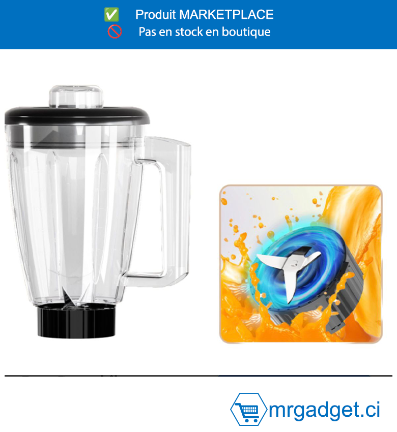 DECAKILA- KMJB073B-BOL MELANGEUR POUR  MIXEUR SUR SOCLE 1,5L-  KMJB049,  Pichet en plastique  4 lames en acier inoxydable  Convient pour  KMJB049R/KMJB049B/KEJB051R/KUJB051R/KE  JB051B/KUJB051B  Emballé dans une boîte de couleur