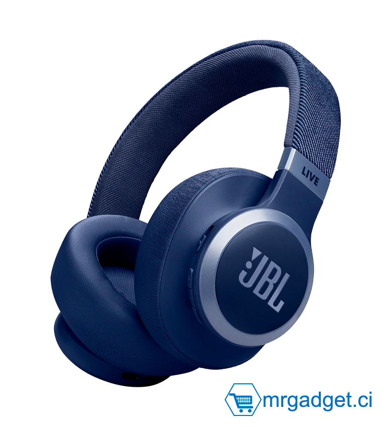 JBL Live 770NC Casque supra-auriculaire, Bluetooth 5.3, connexion multi-source, Réduction de Bruit Adaptative et Smart Ambient, jusqu'à 65 heures d'autonomie, bleu