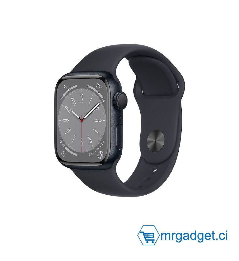 2022 Apple Watch Series 8 GPS, Boîtier en Aluminium Minuit de 41 mm, Bracelet Sport Minuit - Regular