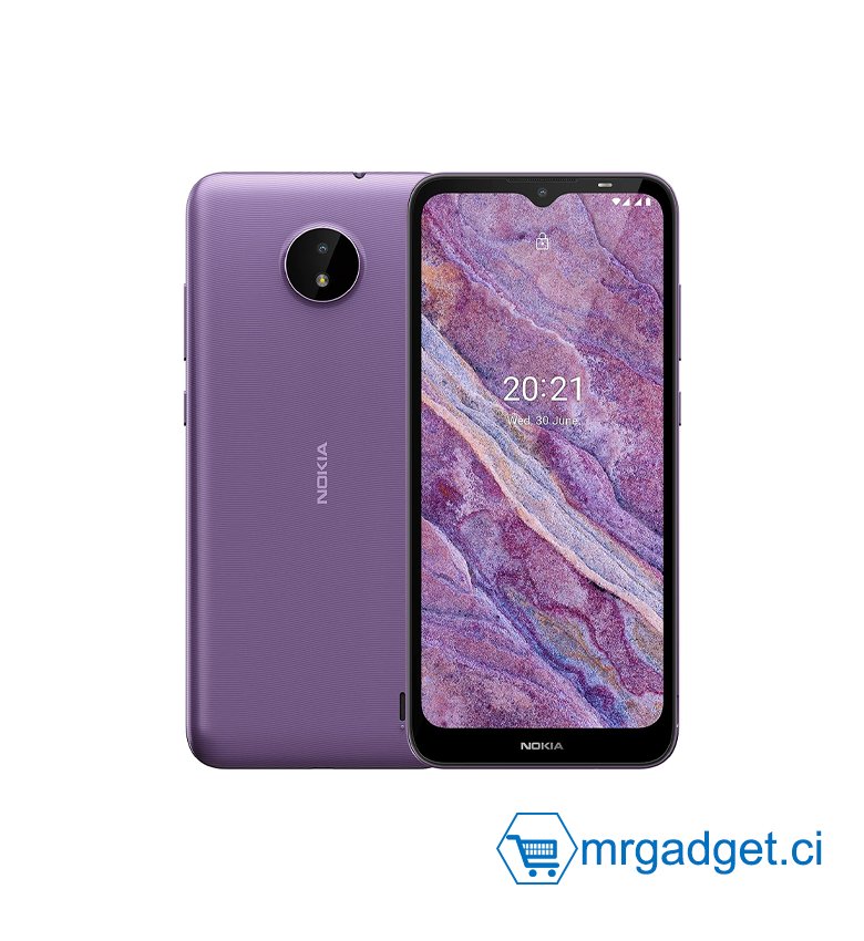 Nokia C10, Dual Sim, Smartphone Android  4 Go de RAM, 64 Go de mémoire, LCD 6,51" HD+ avec encoche en V, Android 11, Face Unlock, capteur de proximité - Violet