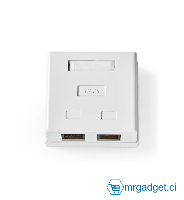 Prise Mural RJ45 UTP - Apparent - 2 Ports - Boîte murale réseau - Montage en surface - 2-Port port(s) - UTP CAT6 - Droit - Femelle - Plaqué or - PVC - Blanc