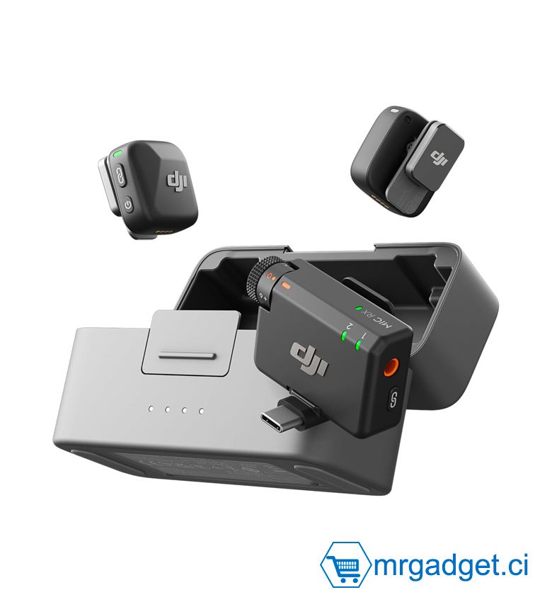 DJI Mic Mini (2 TX + 1 RX + Boîtier de Recharge), Ultra-léger, Audio de HQ, 48 h d’Utilisation, Annulation du Bruit, Limite Auto, Micro Cravate sans Fil pour caméra/iPhone/Android, vlog, Streaming