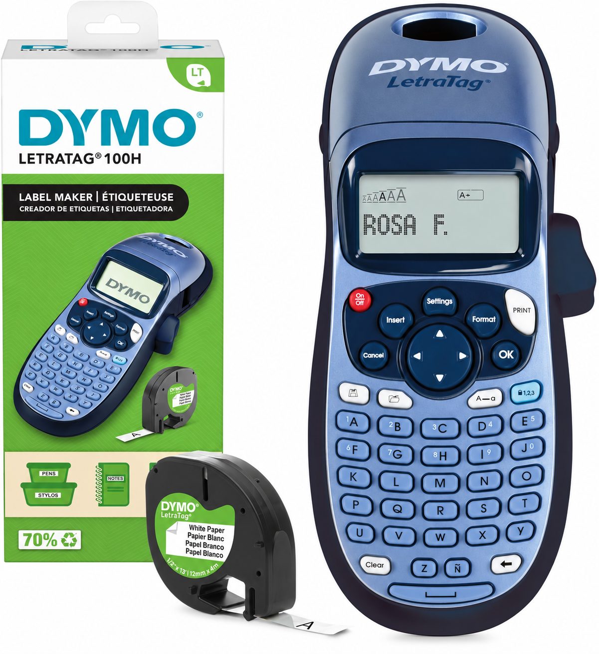 DYMO LetraTag LT-100H – Étiqueteuse Portable Thermique 12 mm, Bleue avec 1 Ruban Inclus