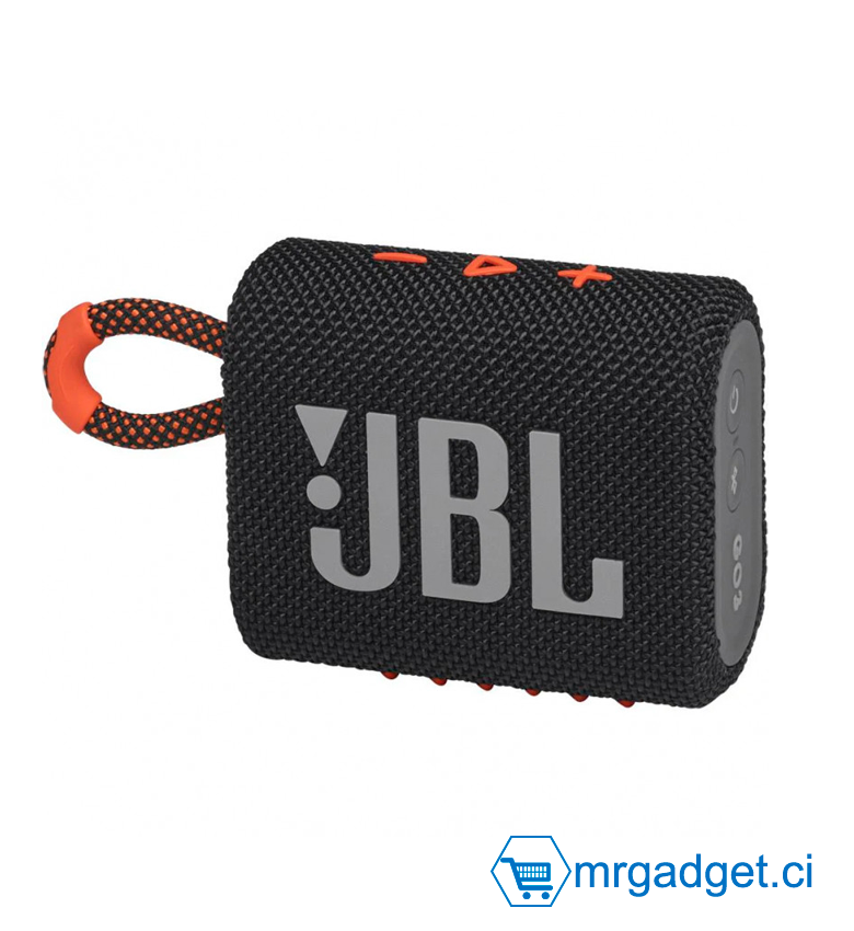 JBL GO 3 – Enceinte Bluetooth Portable Ultra-Compacte, Étanche IP67, 5h d'Autonomie – Noir/Orange