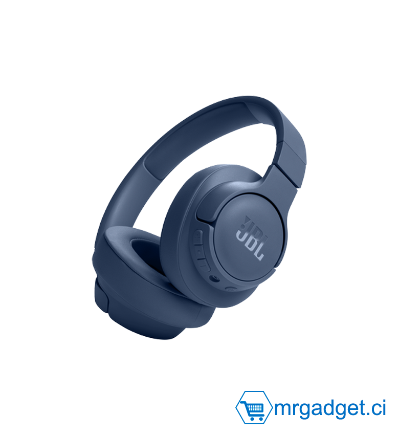 JBL Tune 720BT, casque audio sans fil, léger et confortable, Bluetooth 5.3, autonomie jusqu'à 76 h, charge rapide, son JBL Pure Bass, Bleu