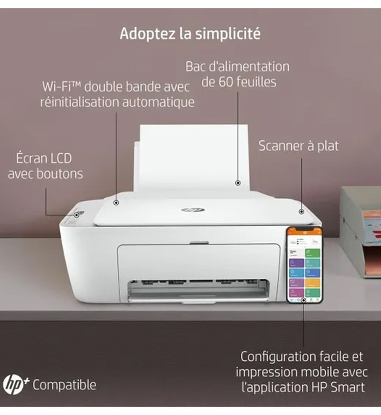 HP DeskJet 2710e - Imprimante Multifonction Jet d'Encre Couleur Wi-Fi A4 (Impression, Numérisation, Photocopie)