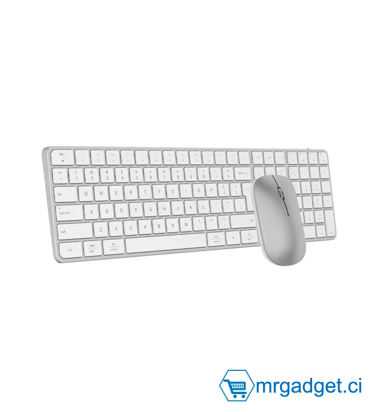 Combo Keyboard & Mouse ultra fin - Sans fil double connectivité (Dongle USB 2.4 Ghz et Bluetooth) - Blanc - AZERTY