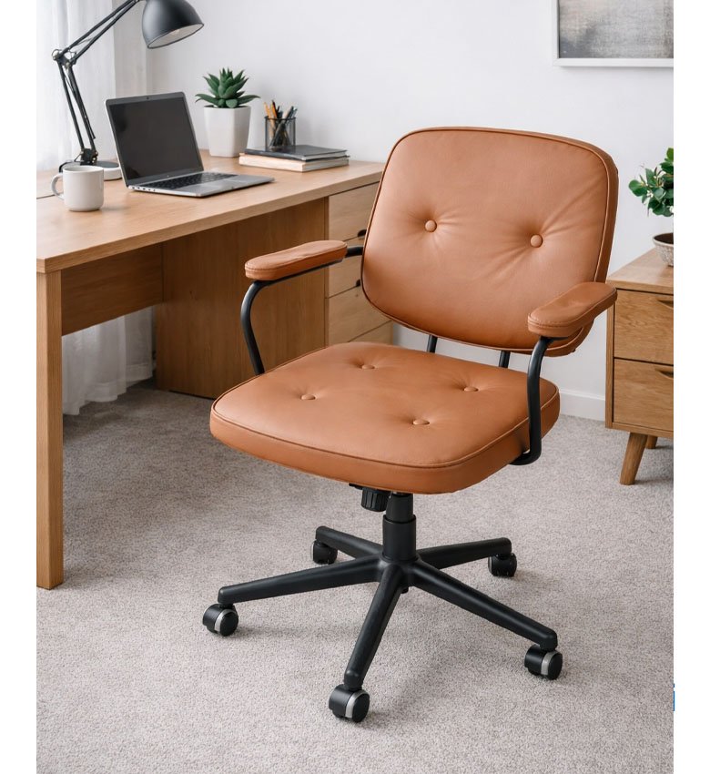 Chaise bureau #CB01  Chaise à domicile avec support confortable en cuir synthétique pour chambre à coucher, levage et rotation pour ordinateur (Marron)