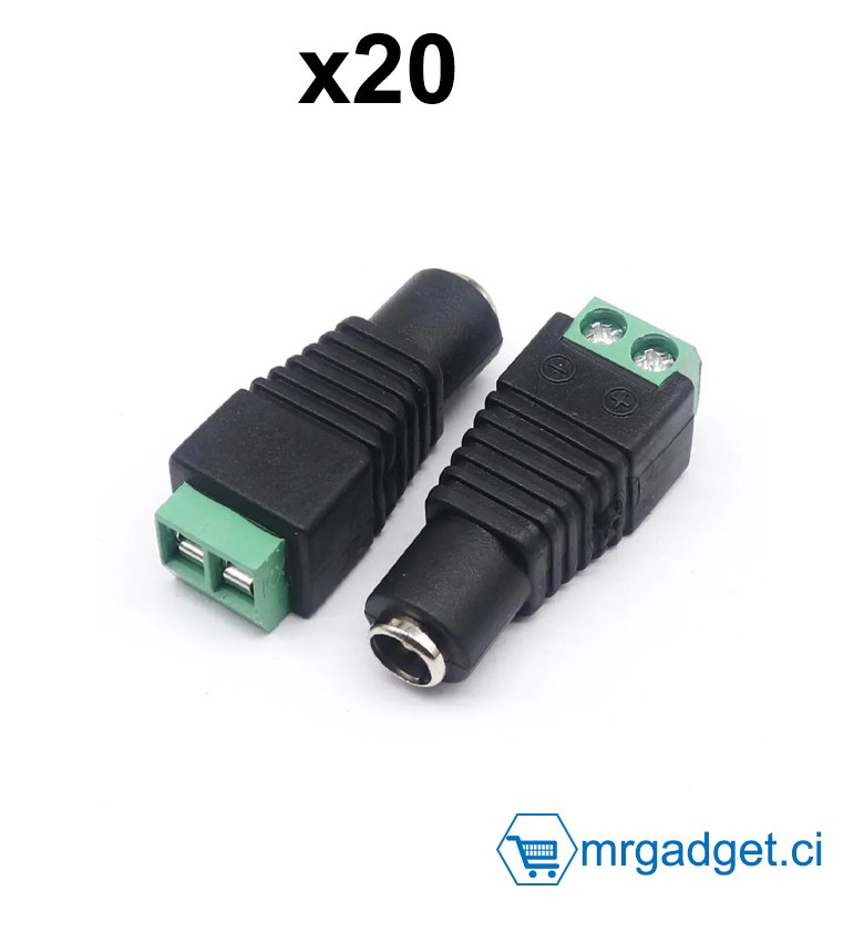 Lot de 20 fiches d'alimentation DC 5,5 mm x 2,1 mm mâle et femelle 12V, DC Connecteur Femelle , adaptateurs pour caméra de vidéosurveillance