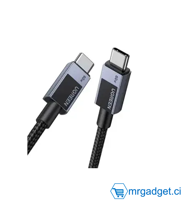 UGREEN L524 55775 - Cable USB-C vers USB-C  - 200cm (2m) -  60W   - USB-C à USB-C PD Câble tressé à charge rapide