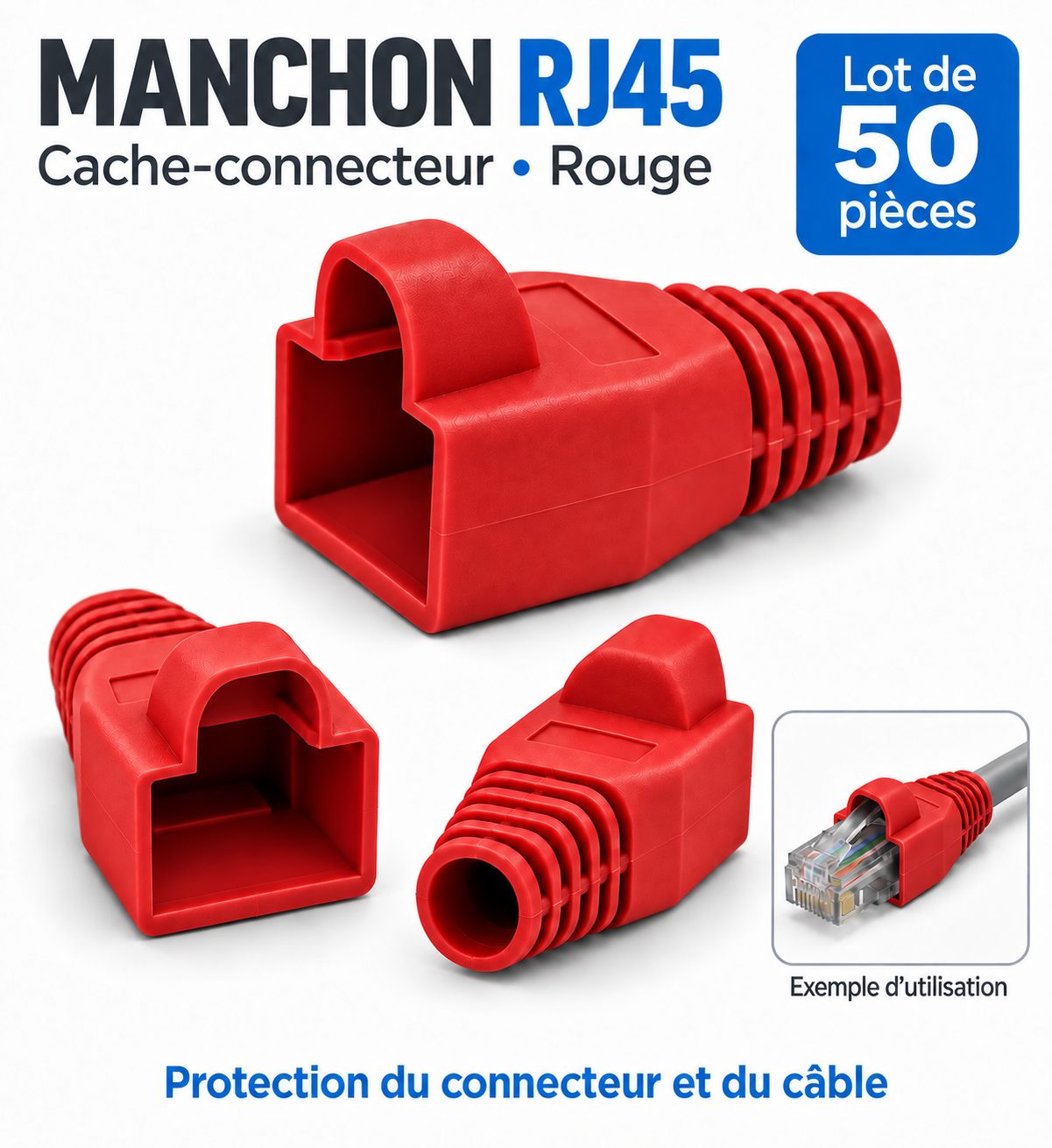 Manchon connecteur rj45 - Cache Connecteur RJ45 - ROUGE - 50 pièces