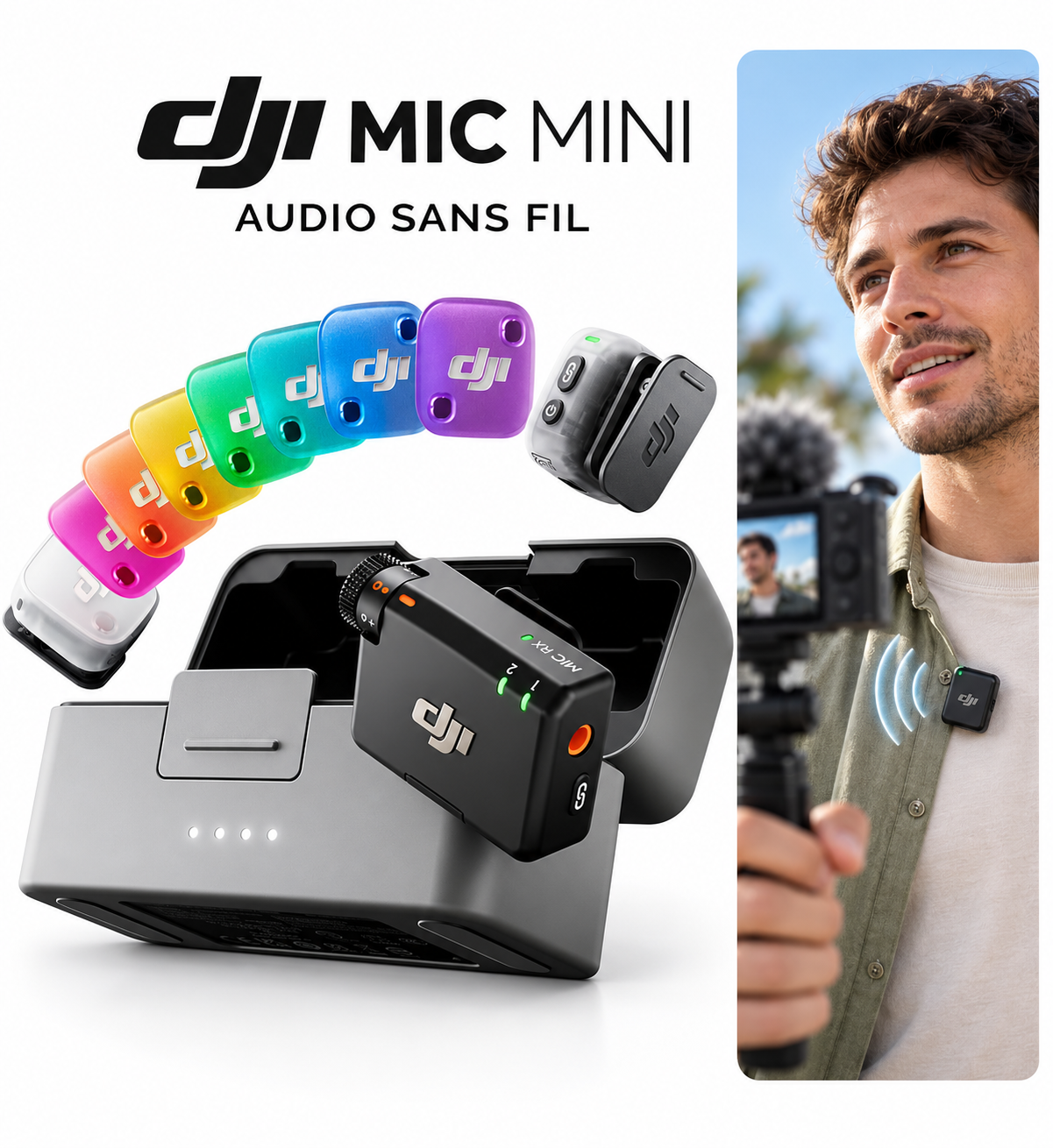 DJI Mic Mini 2 (2 TX + 1 Mobile RX + Charging Case) – Micro cravate  Sans Fil Double Émetteur avec Récepteur Mobile et Boîtier de Charge