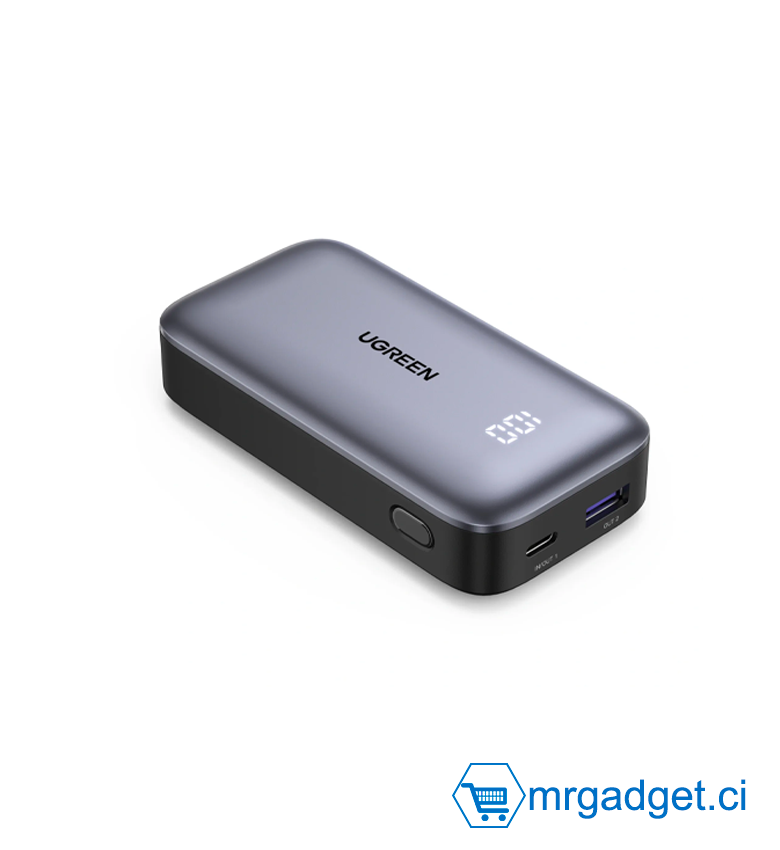 Power Bank - Batterie portable 30 W, petite, compatible PD, 10 000 mAh, 2 ports, USB-C + USB-A, 60 W, câble de chargement USB-C, fonction Pass-Through, mode faible courant, normes techniques PSE. - UGREEN CPB502 25185 #10186