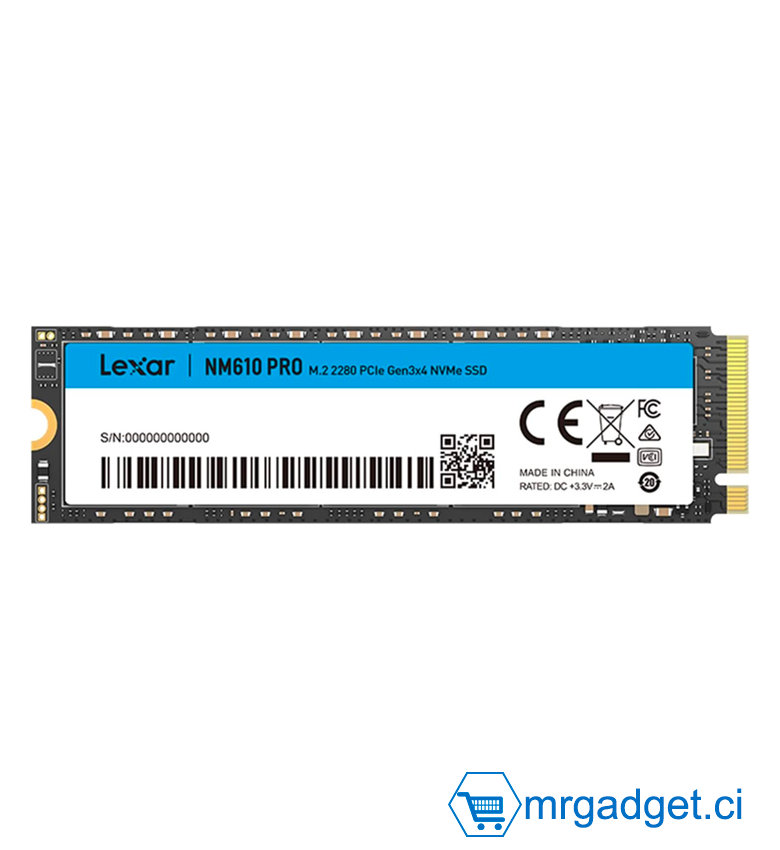 Lexar NM610PRO SSD Interne 2 To - M.2 2280 PCIe Gen3x4 NVMe, Lecture 3300 Mo/s