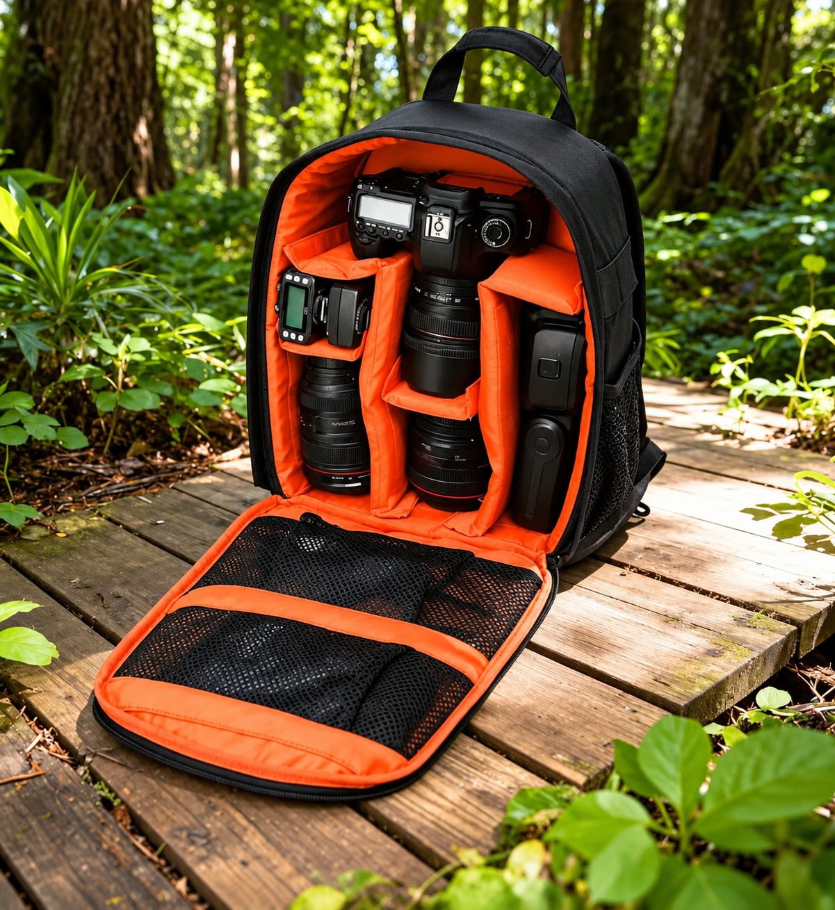 Sac à dos pour photographe en nylon – Rangement rembourré pour appareil photo, objectifs et accessoires