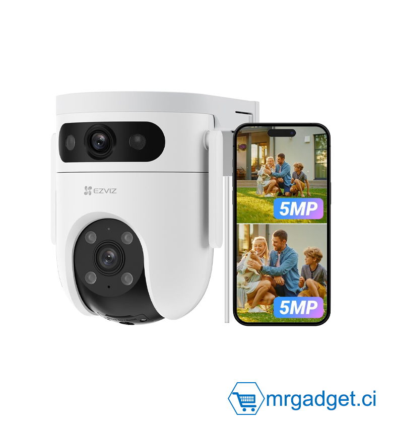 Caméra de Surveillance WiFi EZVIZ H9c (3MP+3MP) | Caméra Extérieure Double Objectif 6MP Motorisée PTZ 360°, Suivi Automatique IA & Vision Nocturne Couleur