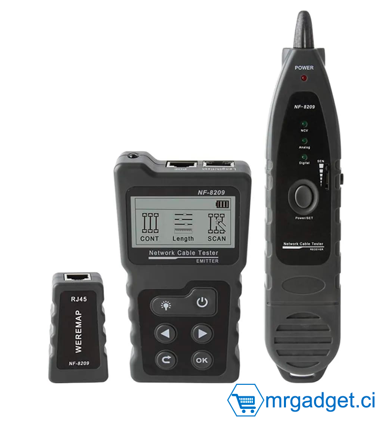 Noyafa NF-8209 - Testeur de Câble Réseau Cat5/Cat6, Mesure de Longueur, Test PoE, Fonction NCV