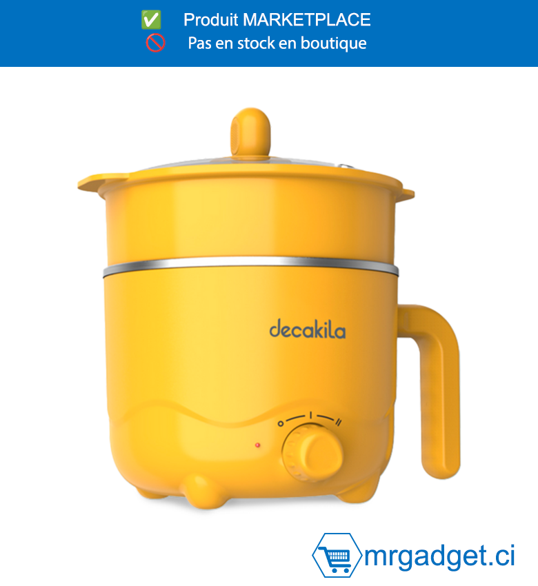 DECAKILA CUISEUR ELECTRIQUE - KEEC075Y - 1,2 L Tension : 220-240 V 50-60 Hz  Puissance : 600 W Aucun revêtement  antiadhésif Contrôle de tir de 2ème vitesse  Poignée anti-brûlure en forme de L Emballée par  boîte de couleur