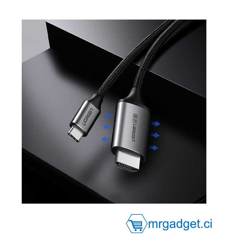 UGREEN Câble USB-C vers HDMI - USB 3.1 Type-C, Thunderbolt 3, 4K 60Hz UHD, Coque Aluminium - iPad Mini 6, MacBook Pro, Galaxy - 200 cm
