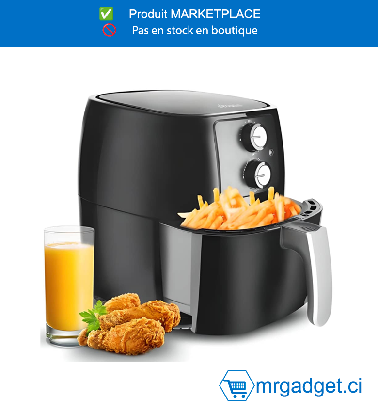 DECAKILA FRITEUSE A AIR ÉLECTRIQUE - KEEC039B - Marmite simple avec revêtement antiadhésif  Avec protection contre la surchauffe Minuterie  de 60 minutes arrêt automatique pour une cuisson précise