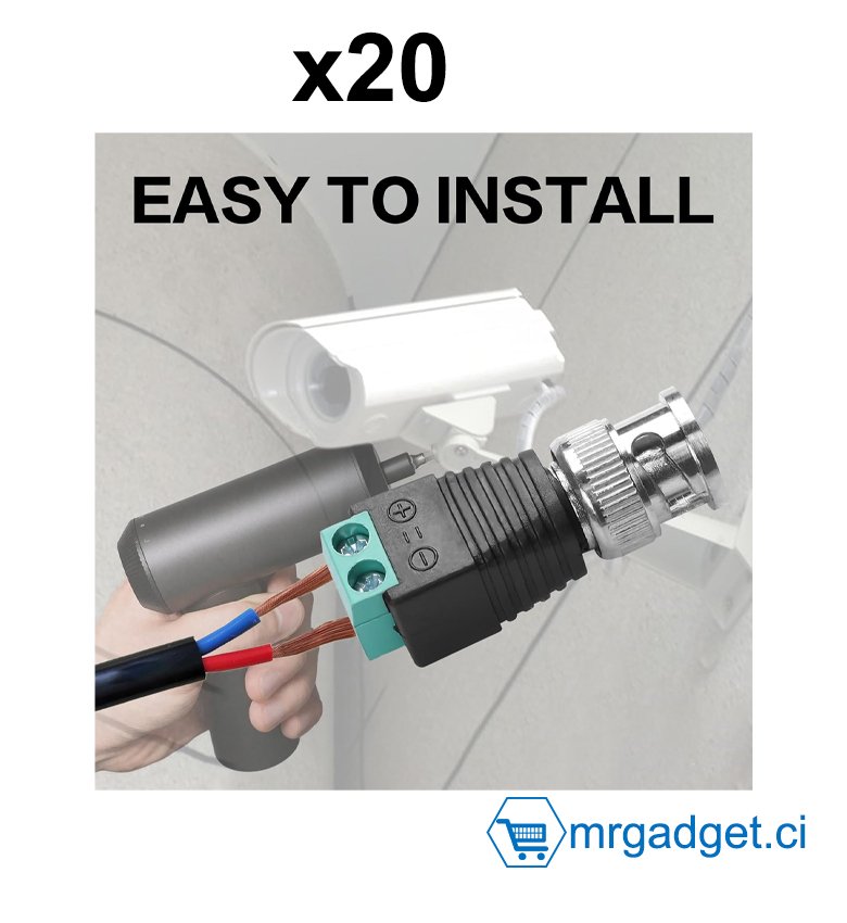 Lot de 20 adaptateurs BNC vers Cat5e BNC mâle vers connecteur sans soudure BNC vidéo Balun connecteur pour câble de surveillance CCTV haut-parleur Ethernet