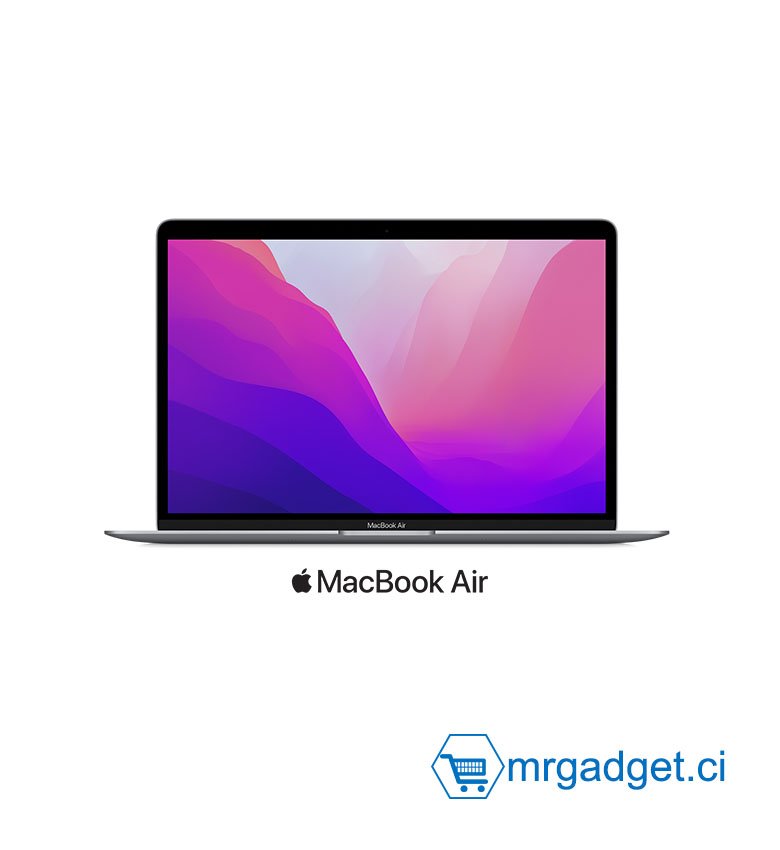 MacBook Air 2020 : Puce Apple M1 -Ordinateur portable Apple -   écran Retina 13′′, 8 Go de RAM, 256 Go de Stockage SSD, Clavier rétroéClairé, Caméra FaceTime HD, Touch ID; Argent