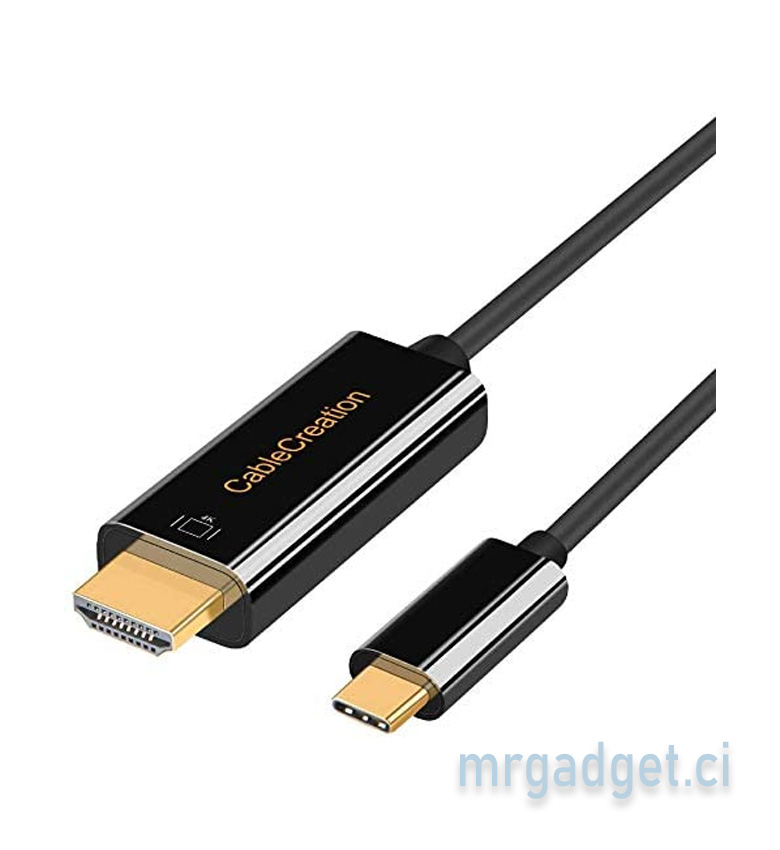 CableCreation Câble USB-C vers HDMI 4K - 0,9 m - MacBook Pro, iPad Pro, Surface Book 2, Dell XPS 15, Samsung S9/S10 - Noir