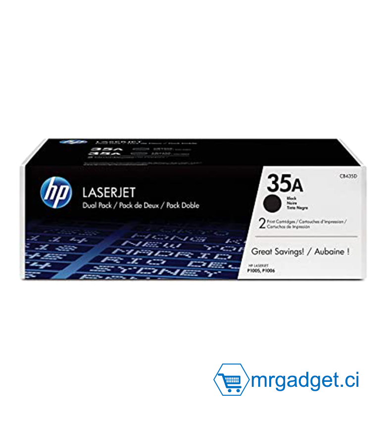 HP 35A  Toner Noirs Authentiques (CB435AD) pour imprimante HP LaserJet P1005 et HP LaserJet P1006