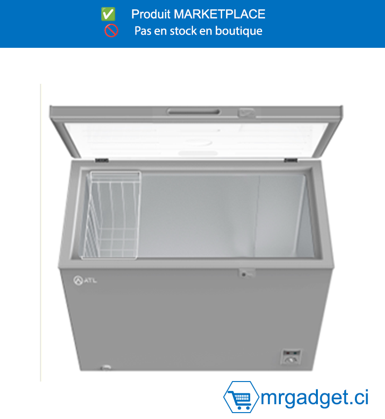Congélateur Horizontal ATL CFATL-420 - 300 Litres - 1 Porte avec Serrure & Panier - Finition Inox & Silver - Performance et Sécurité