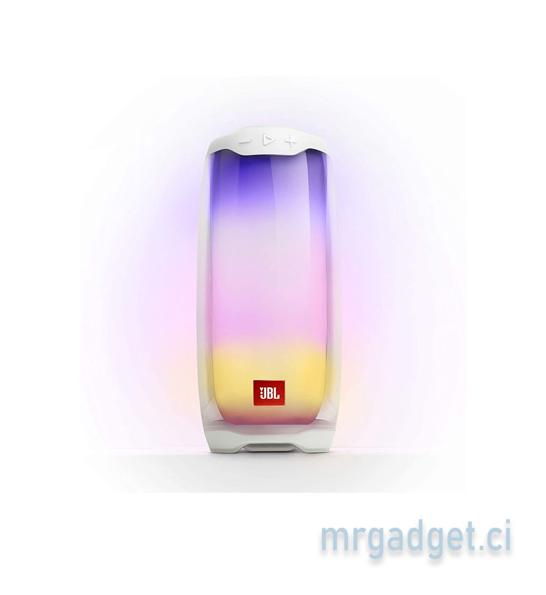 JBL Pulse 4 – Enceinte Bluetooth Portable Lumineuse 360°, Étanche, 12h d'Autonomie – Blanc