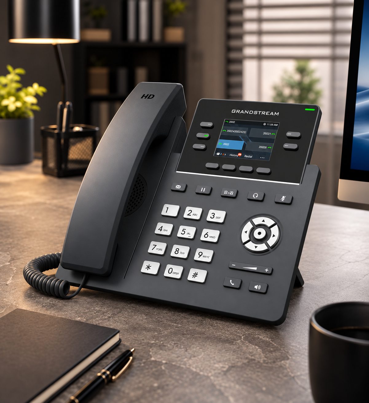 Grandstream GRP2612W – Téléphone IP Wi-Fi Double Bande avec PoE, Écran Couleur 2,4″, 4 Comptes SIP et Audio HD