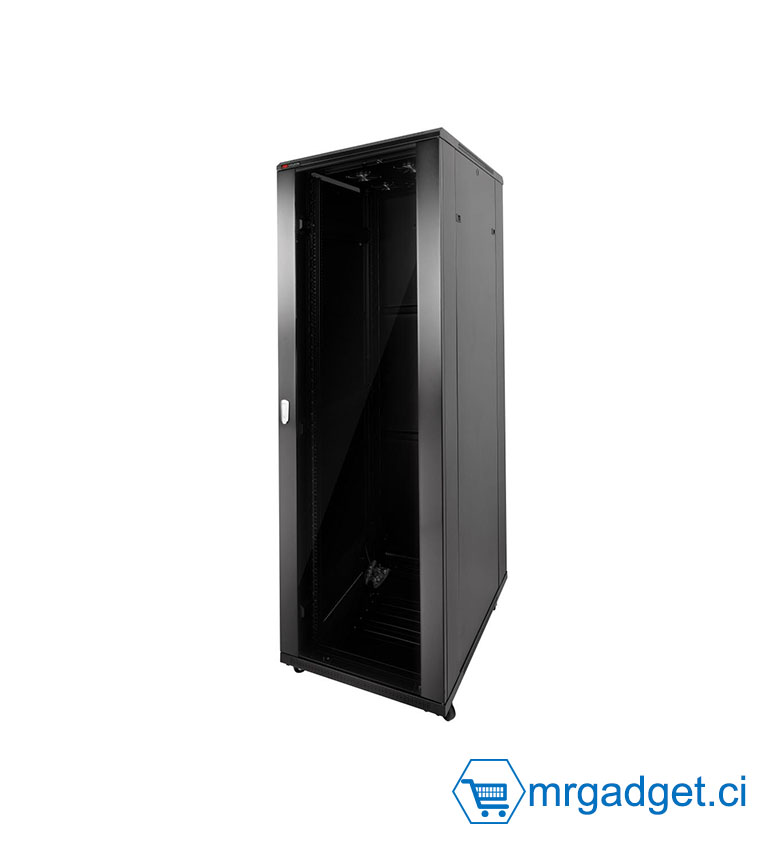 Hikvision DS-XS6637-E/DG - Baie de Brassage 37U 19" (600x600x1830mm) - Armoire Réseau Compacte - Porte Avant en Verre Trempé et Arrière Acier - Pour Switchs, Routeurs et Vidéosurveillance PME