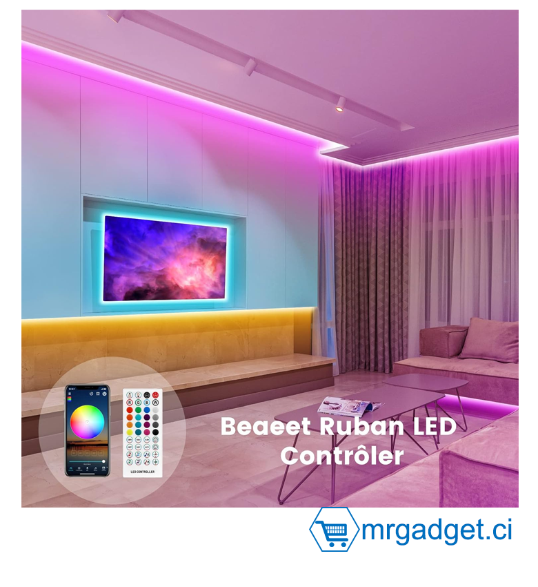 Ruban LED 5M, LED chambre RGB Lumineuse Flexible, Bande LED