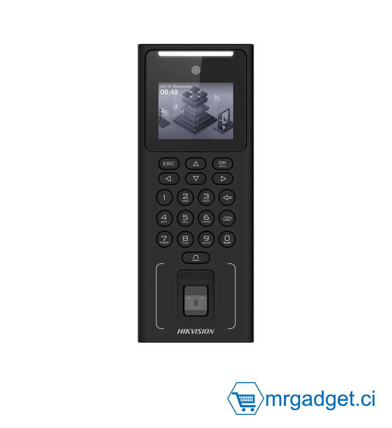 Hikvision DS-K1T321EFWX - Terminal de Pointage Biométrique Wi-Fi - Reconnaissance Faciale, Empreinte Digitale et Badge EM 125 kHz - Écran 2.4" - Capacité 500 Visages - Idéal pour Contrôle d'Accès et Gestion de Présence