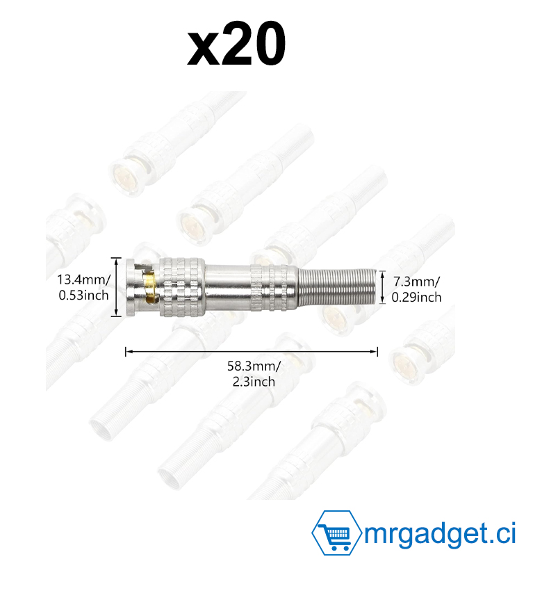 Connecteur BNC Mâle Coaxial - Lot de 10, pour Câble RG59/RG6 CCTV