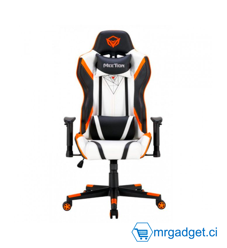 Meetion Chaise Gamer Pro CHR15 Blanc 180° Confort Absolu pour Bureau et Maison - Siège de bureau - Fauteuil Gamer - Noir+Blanc+orange