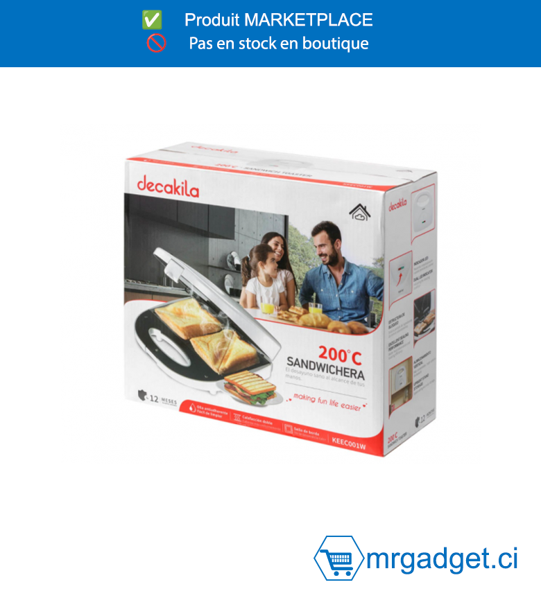 DECAKILA DOUBLE SANDWICHERA 700W - KEEC001W - Avec rangement vertical﻿ Température de la plaque Revêtement antiadhésif
