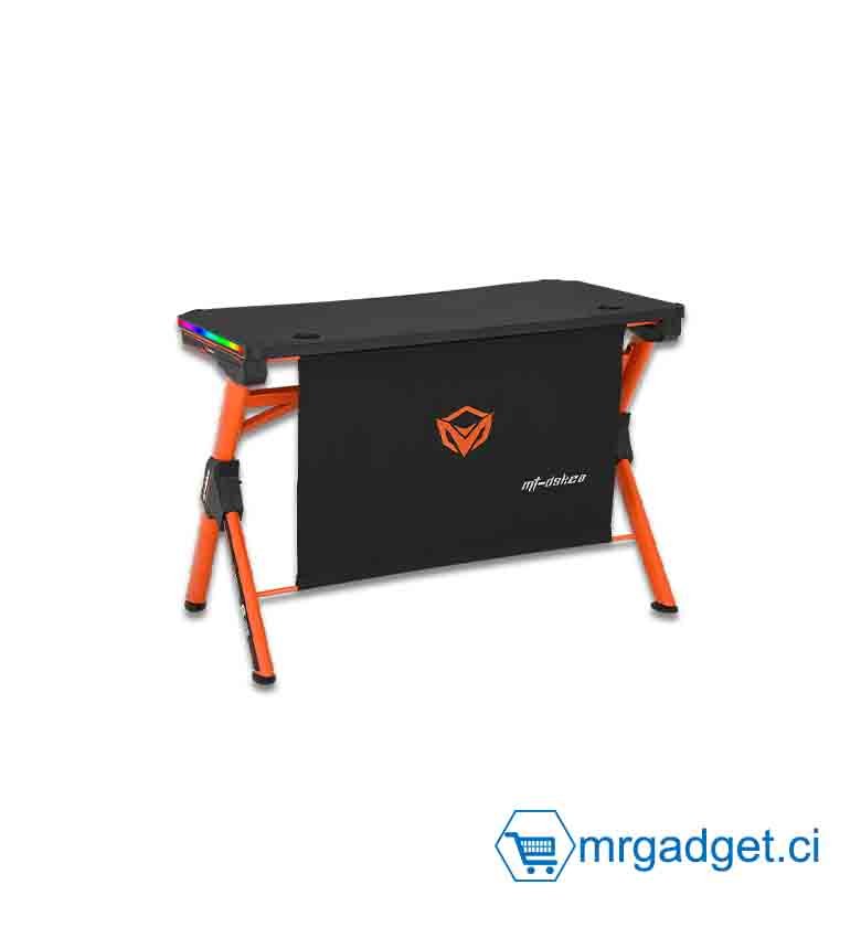 Table Gaming robuste  - Station de bureau de table de jeu MEETION, RGB Led Light PC Computer Gaming E Sport Desk DSK20, Orange Noir, 118 * 75 * 14 cm