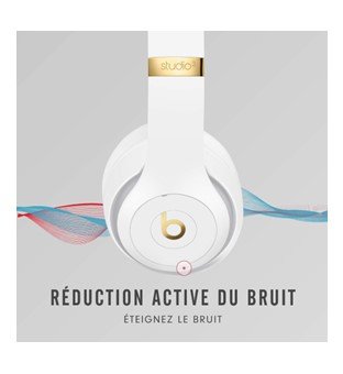 Beats Studio3 Casque circumauriculaire sans fil avec réduction du bruit - Puce Apple W1 pour casques et écouteurs, Bluetooth classe 1, mode Réduction active du bruit, 22 heures d'écoute - Blanc