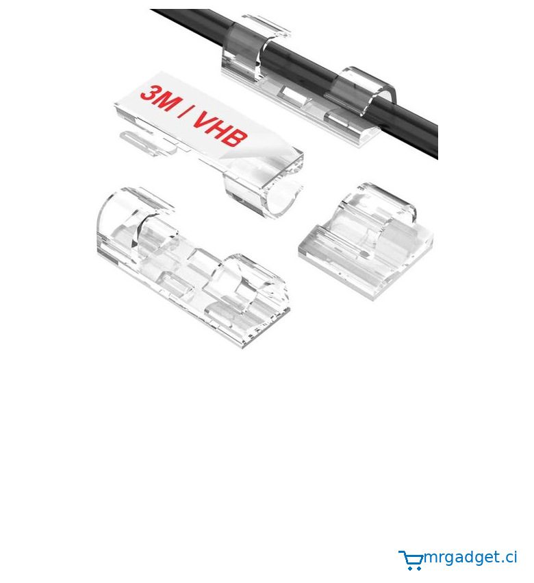 Range-Câbles et Organisateur de Fils Adhésif Transparent – Petite Taille – Lot de 50 Pièces