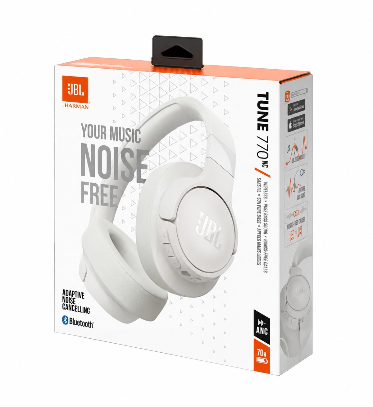 JBL Tune 770NC - Casque Bluetooth supra-auriculaire, jusqu'à 70h d'autonomie, réduction de bruit adaptative, Smart Ambient, Blanc