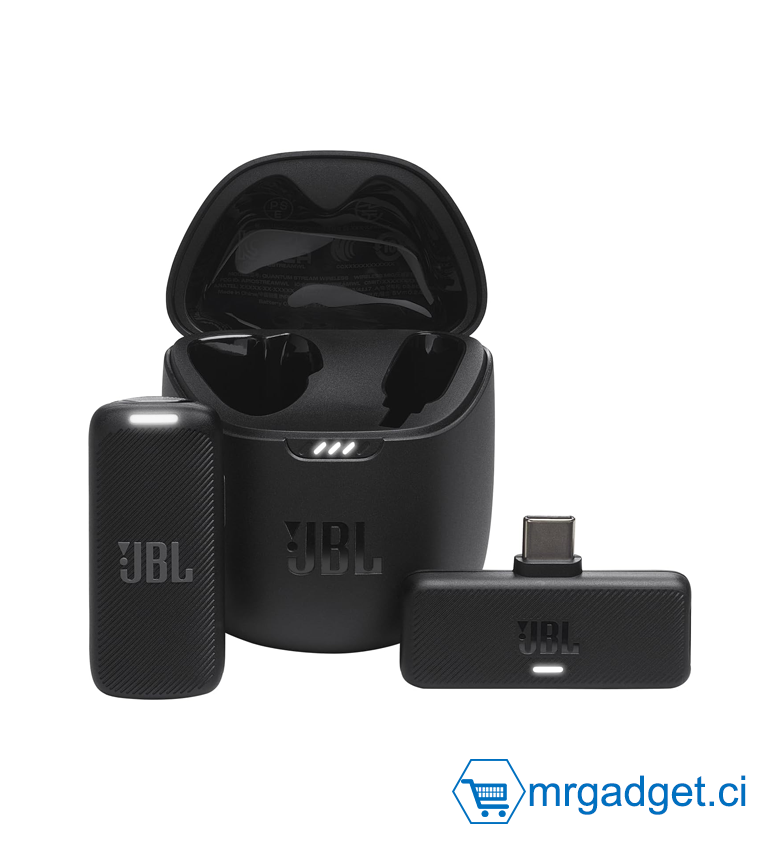 Micro-Cravate Sans Fil JBL Quantum Stream Wireless (USB-C) - Microphone Omnidirectionnel avec Réduction de Bruit - Portée 100m - Autonomie 24h - Plug & Play pour Smartphone Android, iPhone 15/16 & PC - Idéal Vlogging, TikTok & Streaming - Noir